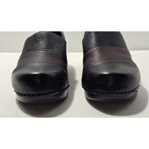 Dansko Tenley Clogs Womens US 6.5- 7 EU 37 Black/Brown Slip On Leather Shoes - Picture 3 of 12